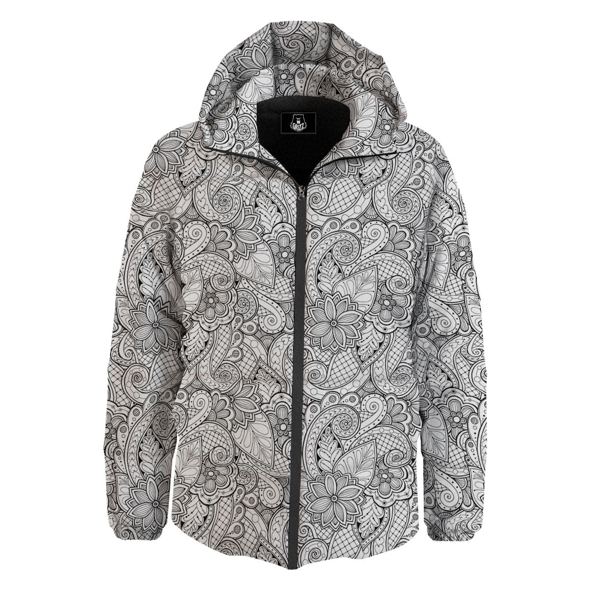 Zentangle Monochrome Print Pattern Down Jacket-grizzshop
