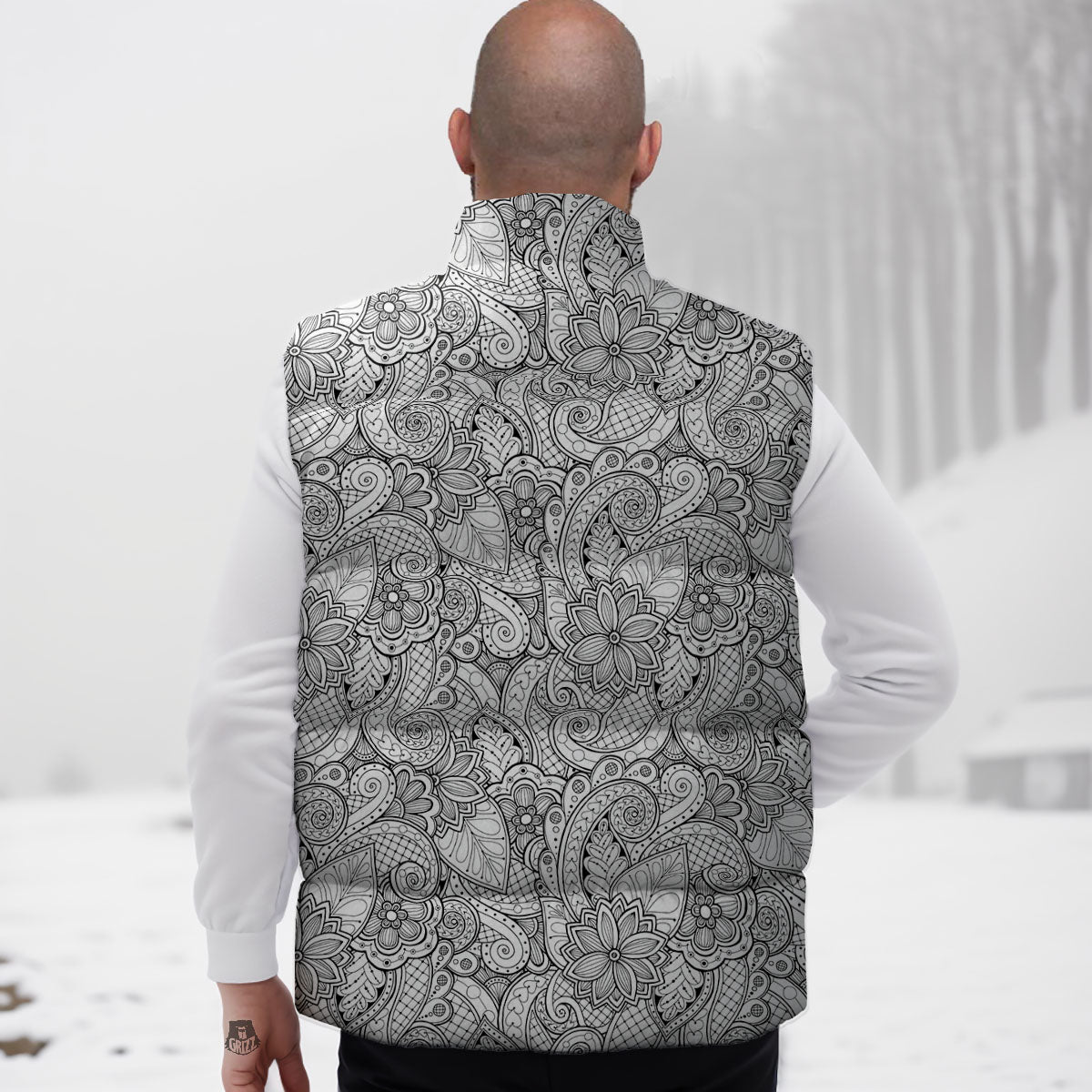 Zentangle Monochrome Print Pattern Down Vest-grizzshop