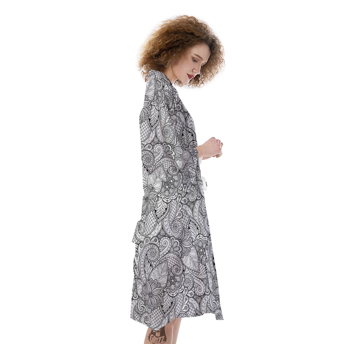 Zentangle Monochrome Print Pattern Kimono-grizzshop