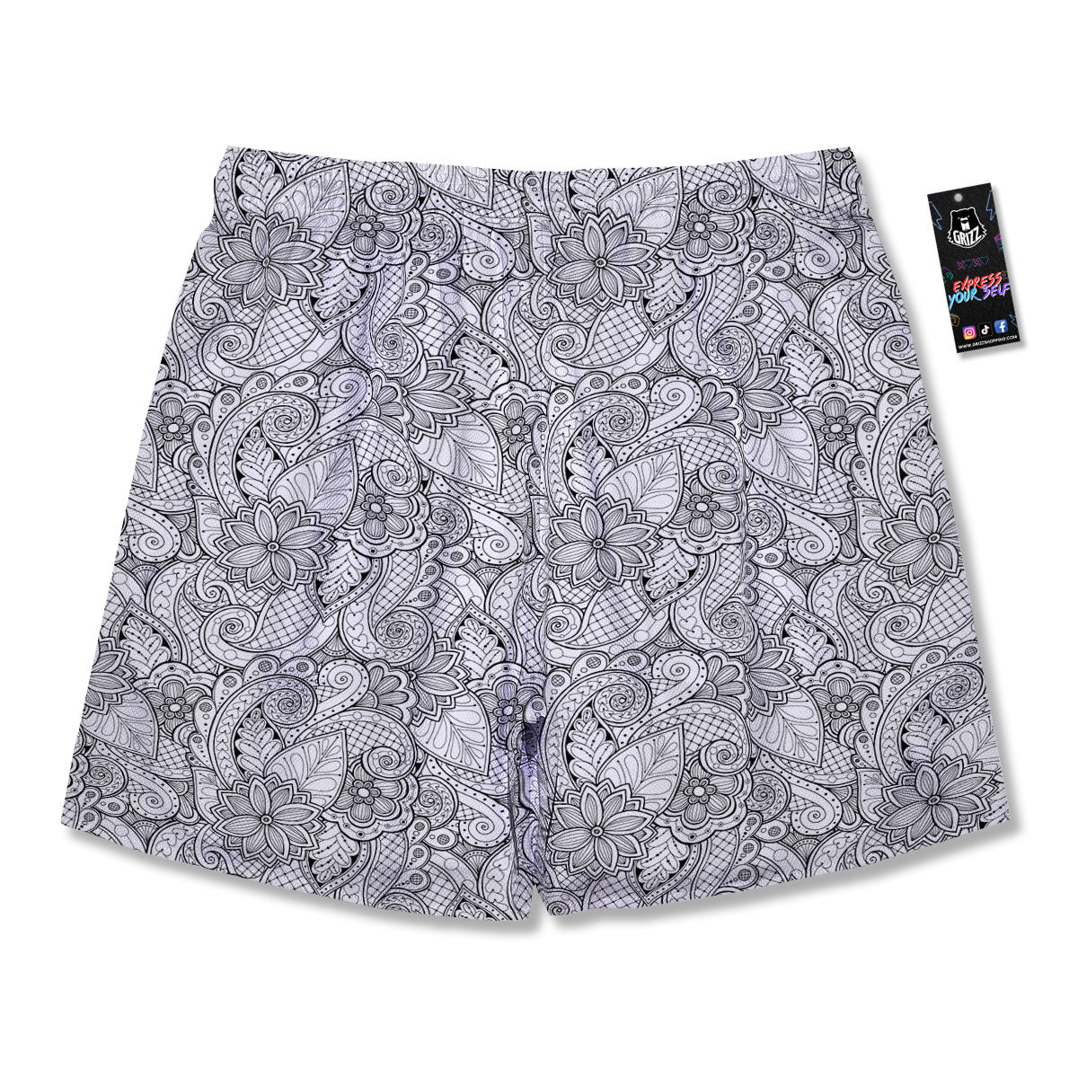 Zentangle Monochrome Print Pattern Men's Running Shorts-grizzshop