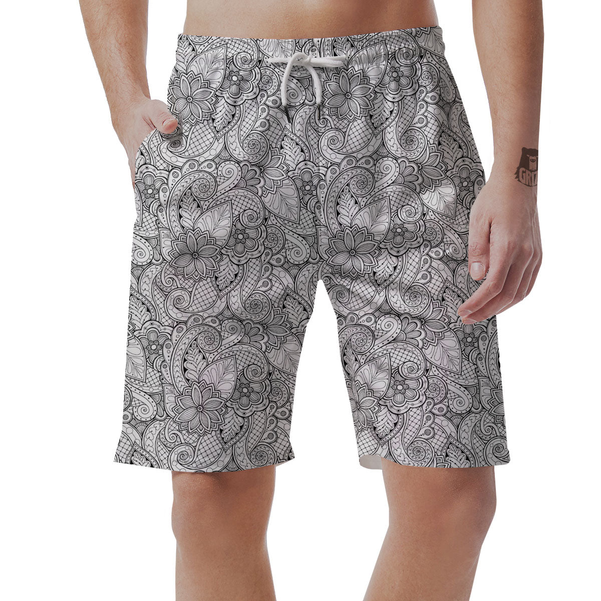 Zentangle Monochrome Print Pattern Men's Shorts-grizzshop