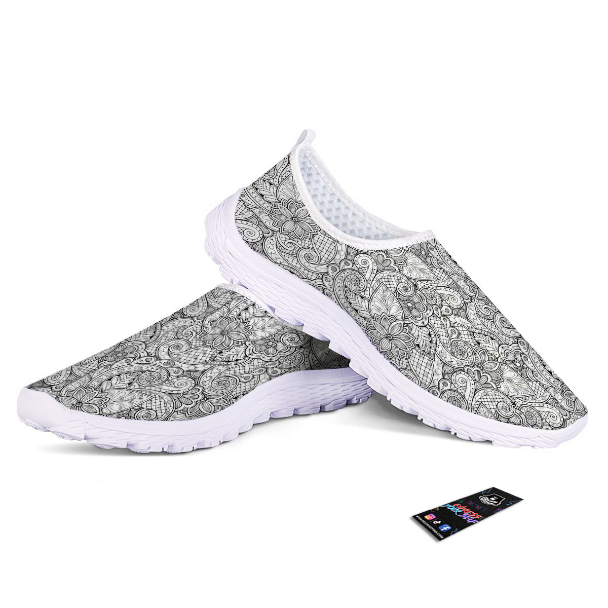 Zentangle Monochrome Print Pattern Nurse Shoes-grizzshop