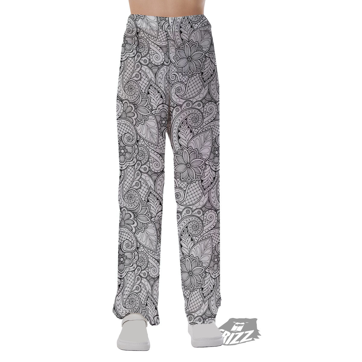 Zentangle Monochrome Print Pattern Pajama Pants-grizzshop