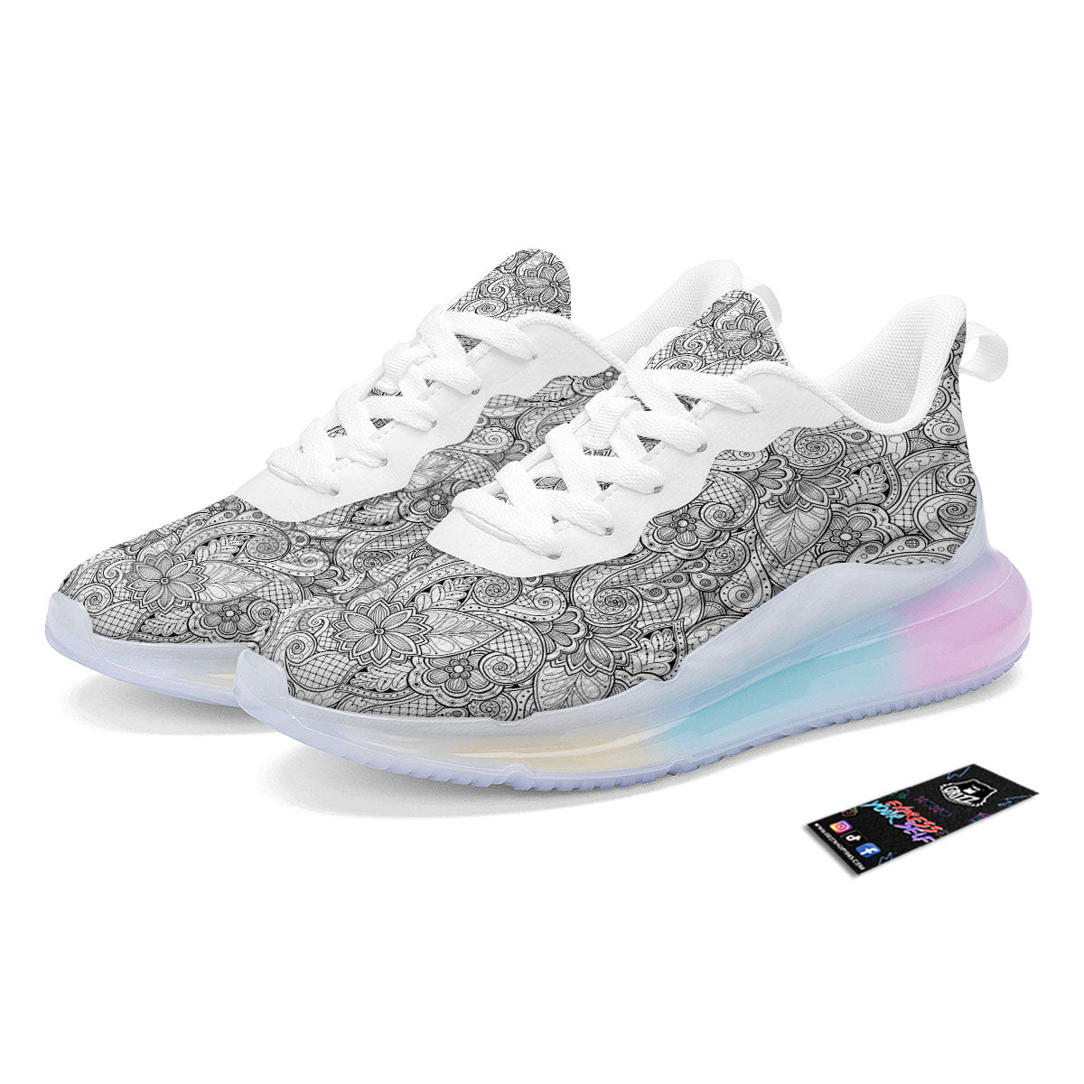 Zentangle Monochrome Print Pattern Running Sneakers-grizzshop