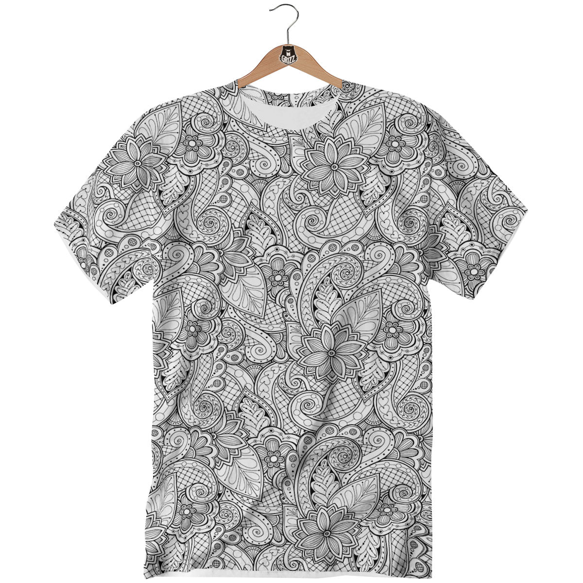 Zentangle Monochrome Print Pattern T-Shirt-grizzshop