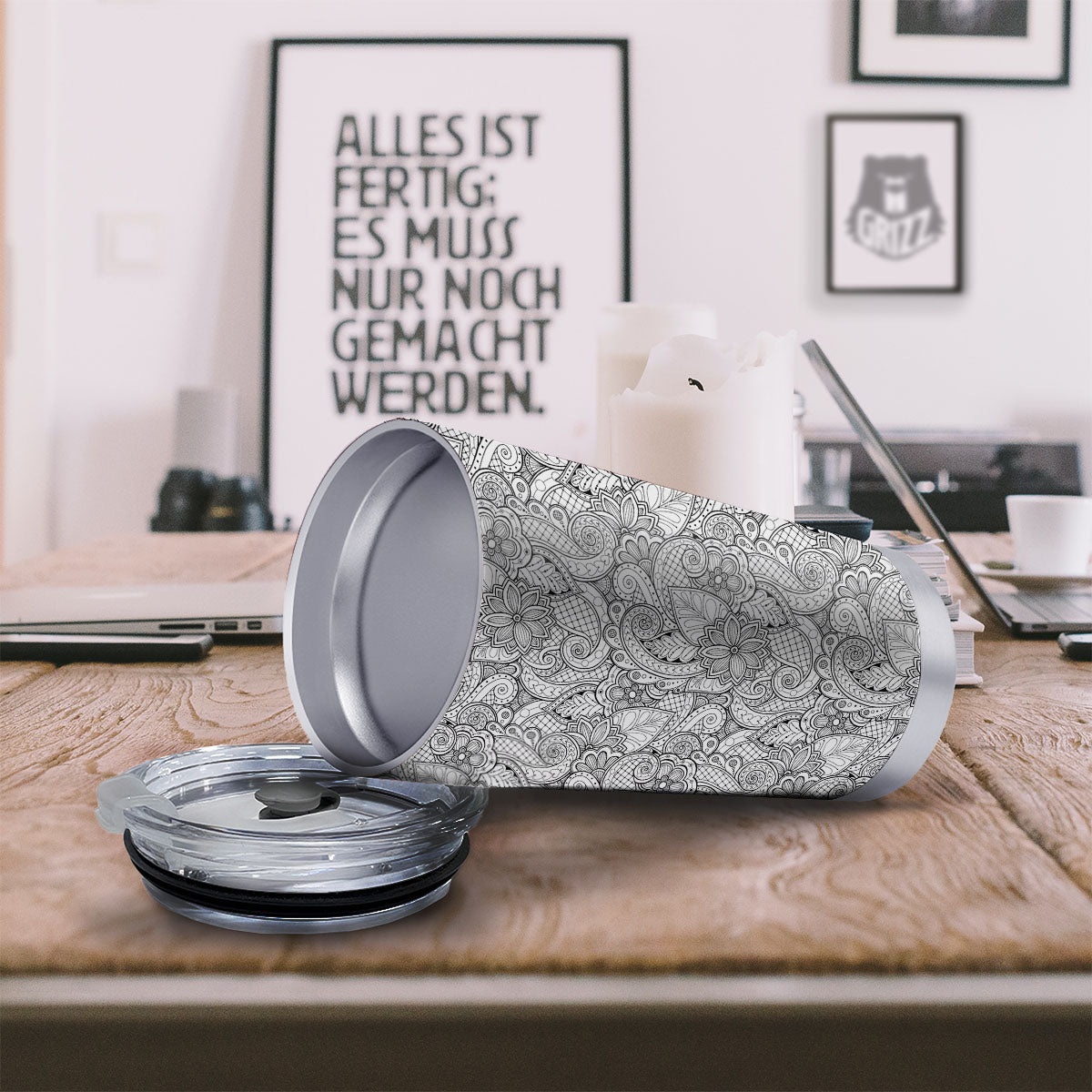 Zentangle Monochrome Print Pattern Tumbler-grizzshop