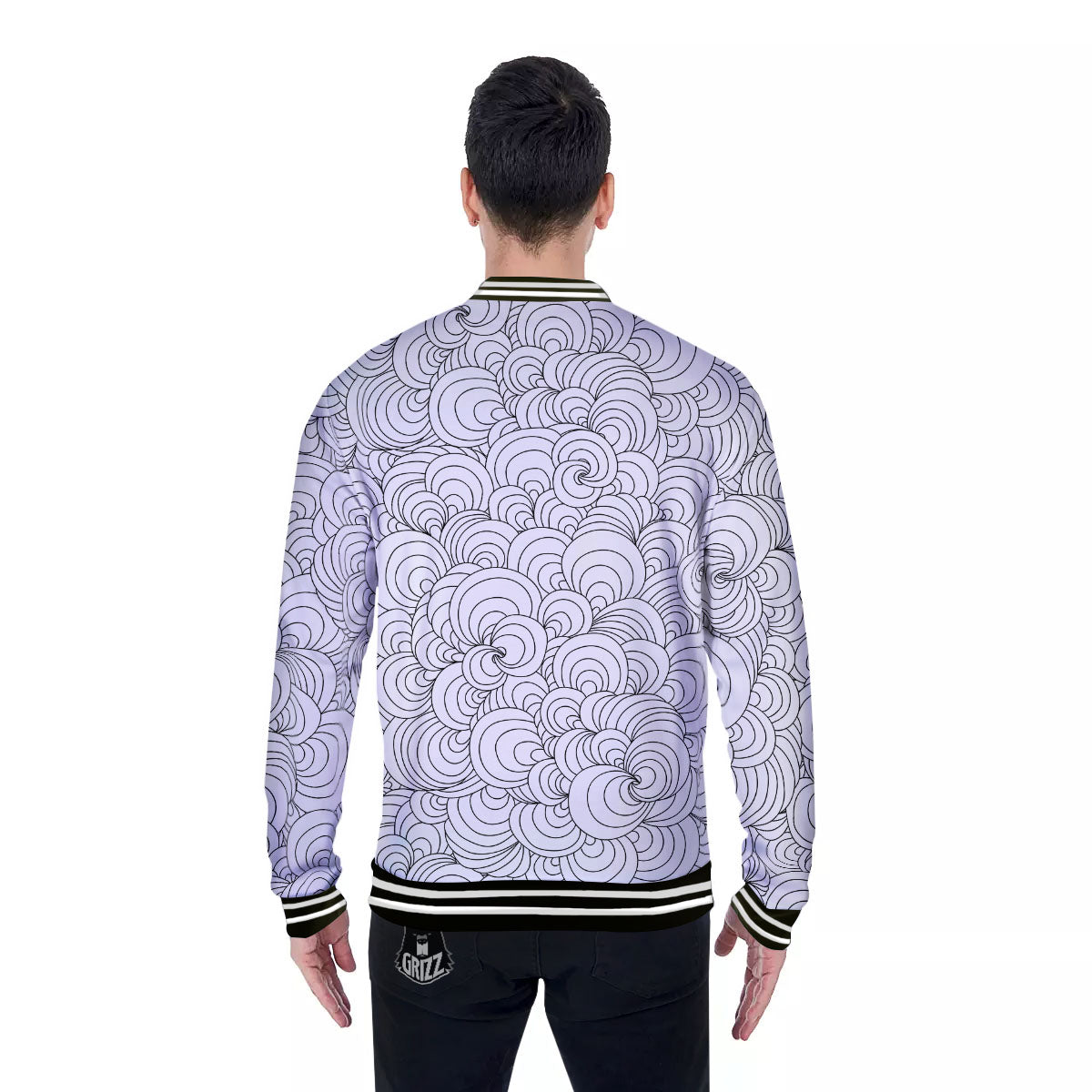Zentangle White And Black Print Pattern Baseball Jacket-grizzshop