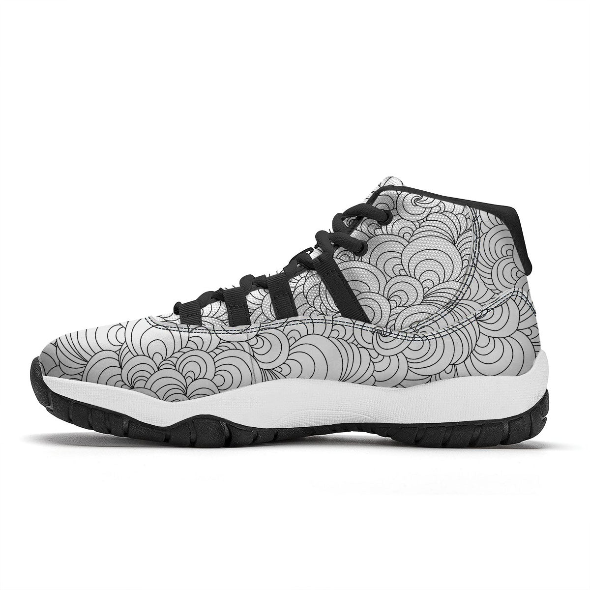 Zentangle White And Black Print Pattern Black Bball Shoes-grizzshop