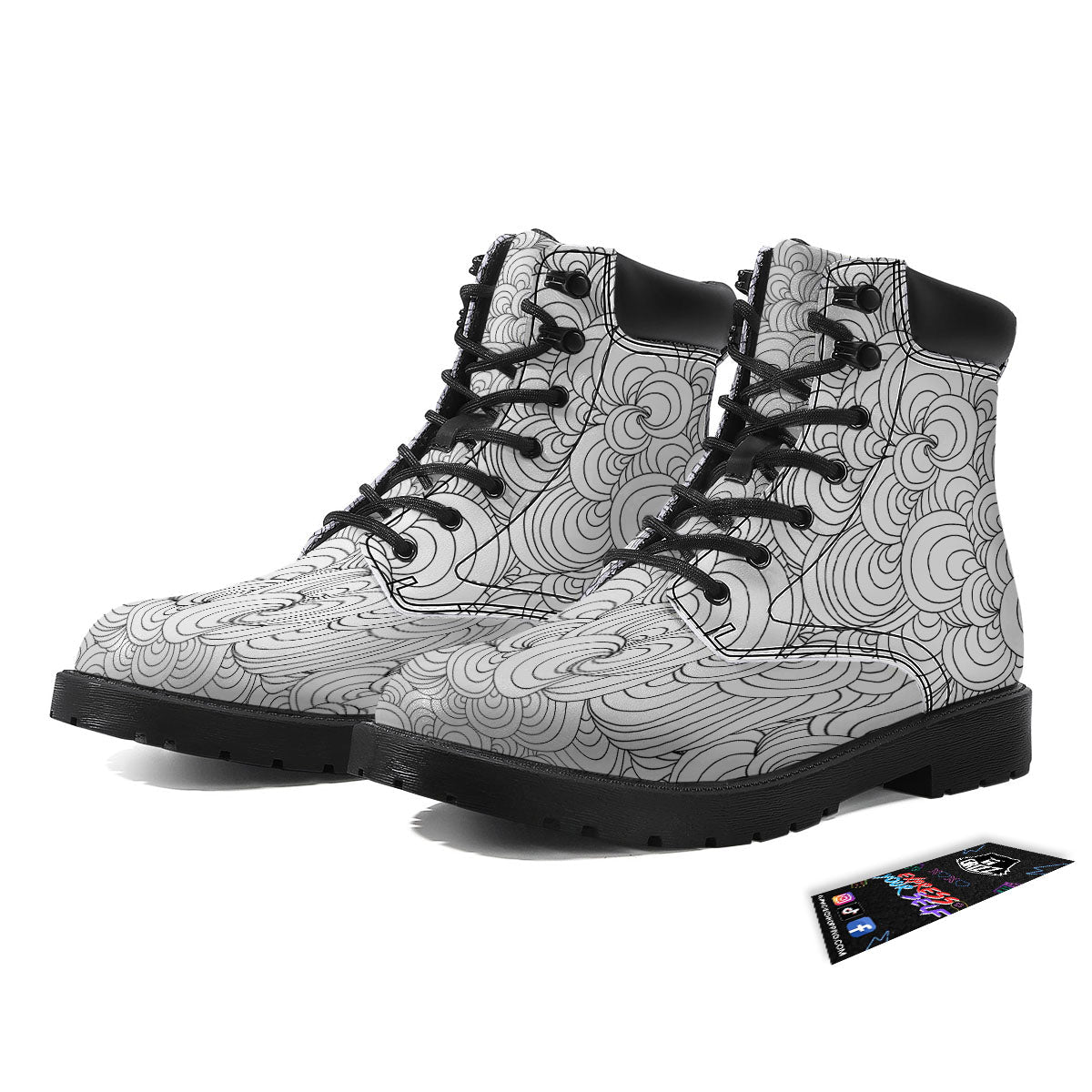 Zentangle White And Black Print Pattern Boots-grizzshop