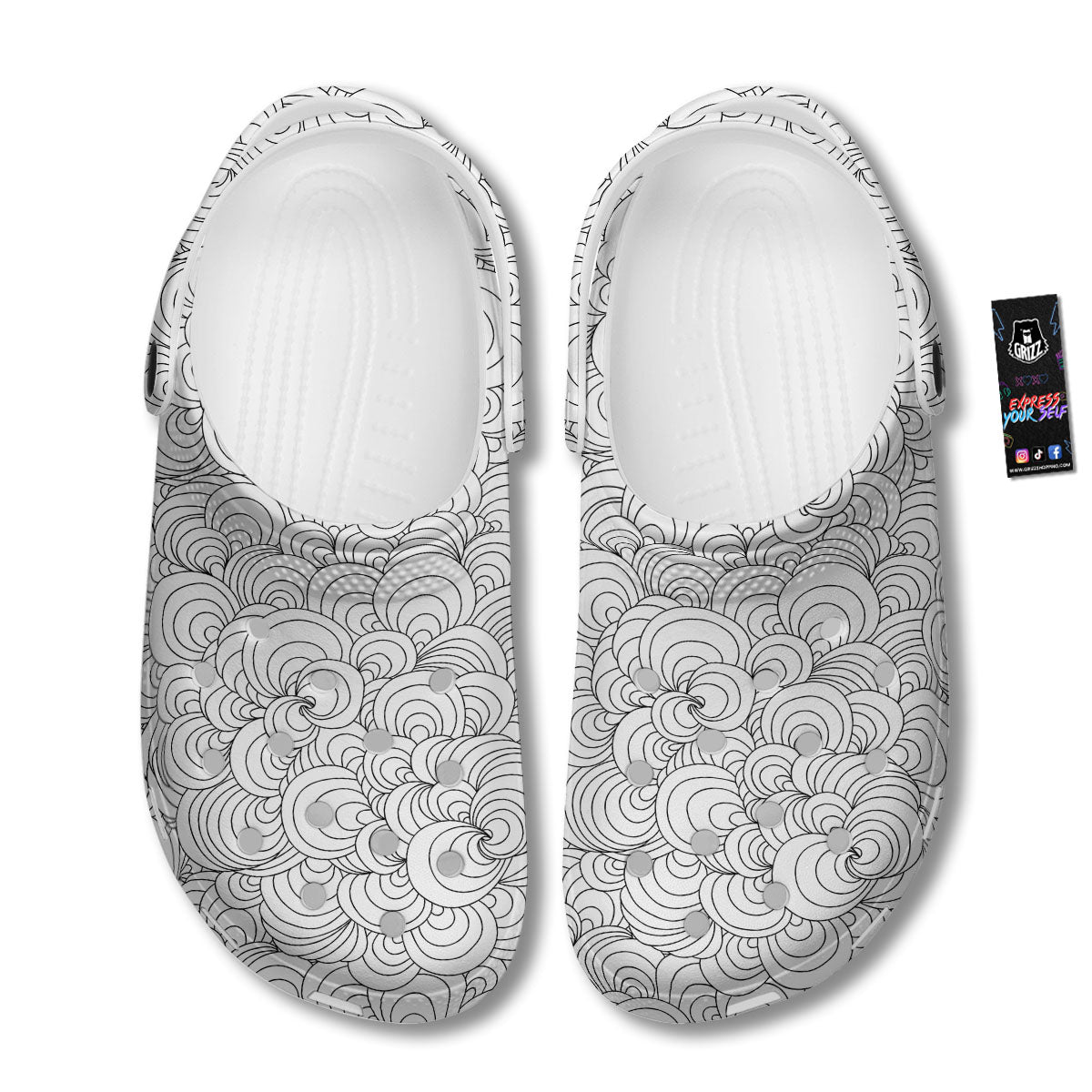 Zentangle White And Black Print Pattern Clog-grizzshop