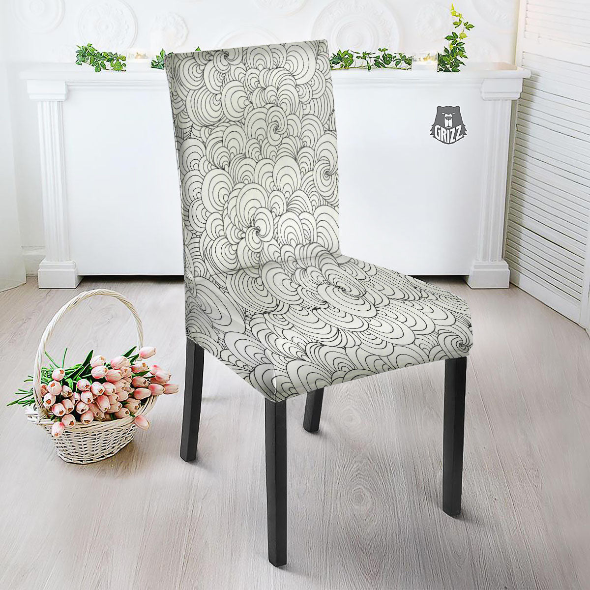Zentangle White And Black Print Pattern Dining Chair Slipcover-grizzshop