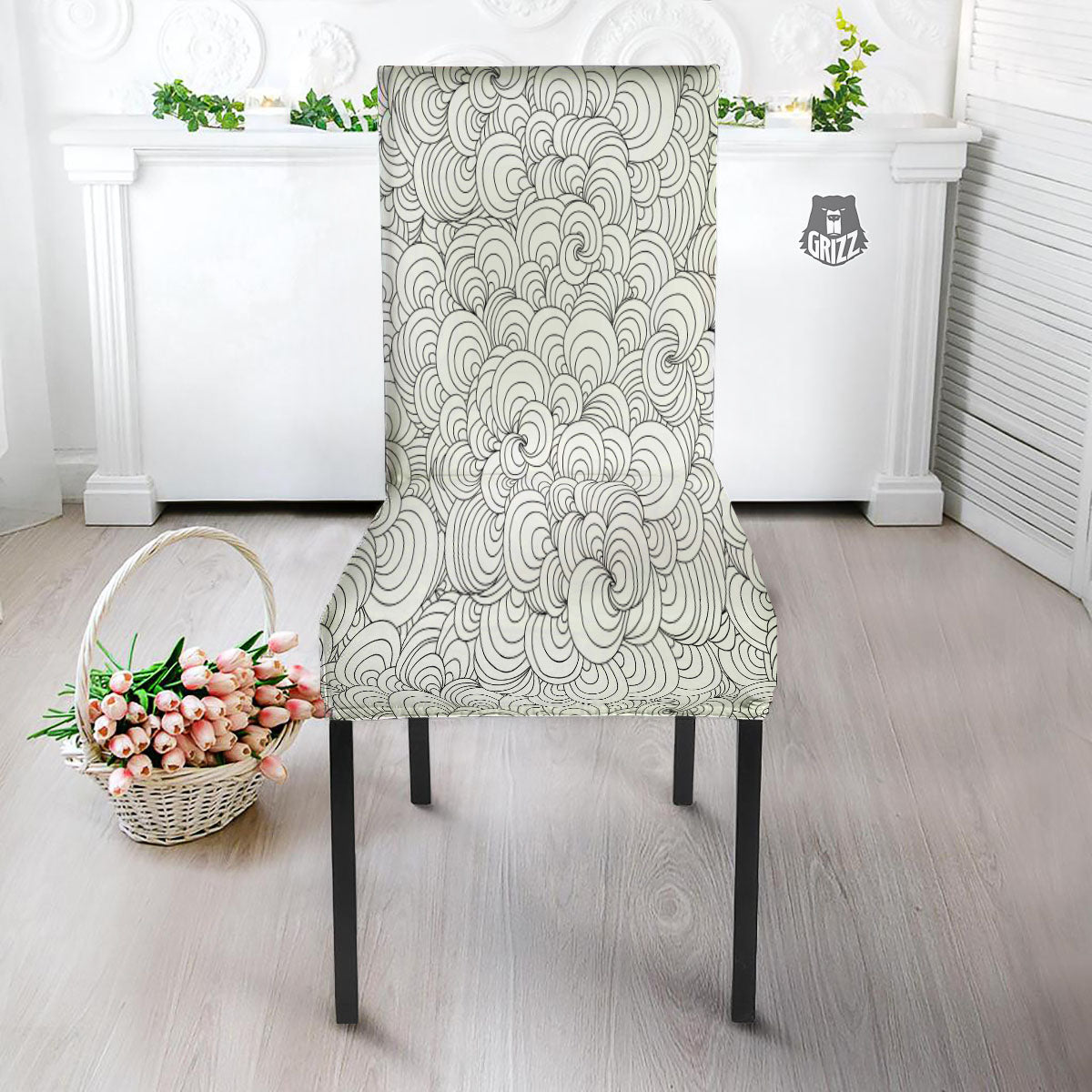 Zentangle White And Black Print Pattern Dining Chair Slipcover-grizzshop