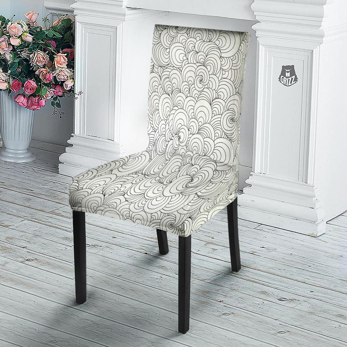 Zentangle White And Black Print Pattern Dining Chair Slipcover-grizzshop