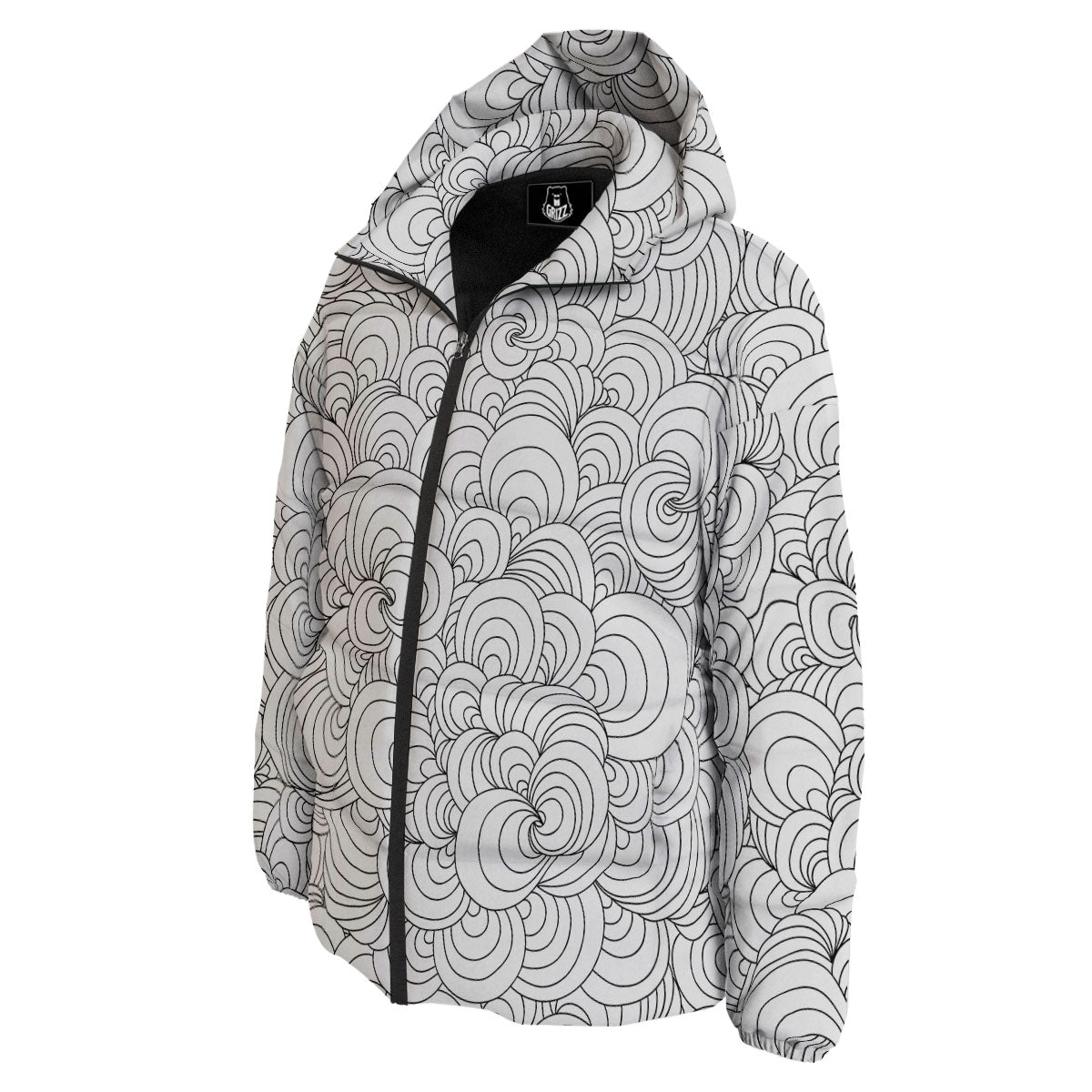 Zentangle White And Black Print Pattern Down Jacket-grizzshop
