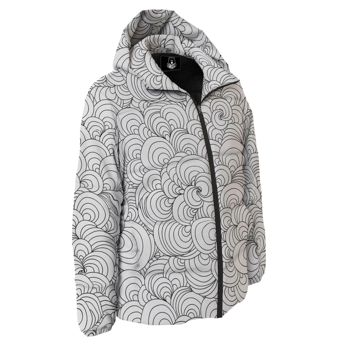 Zentangle White And Black Print Pattern Down Jacket-grizzshop