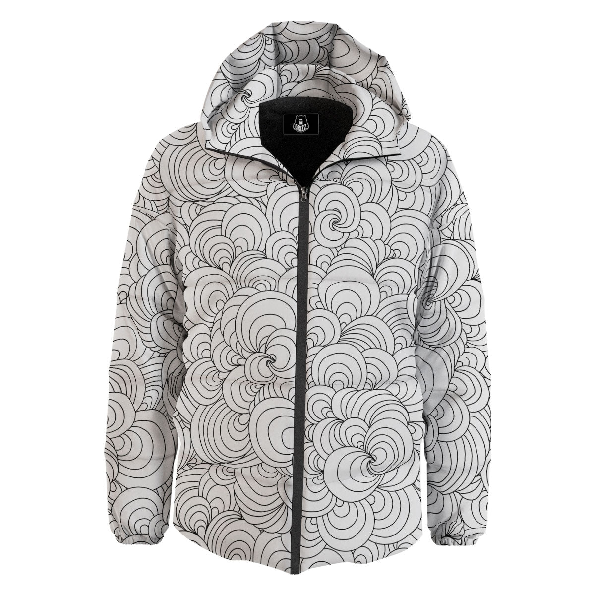 Zentangle White And Black Print Pattern Down Jacket-grizzshop