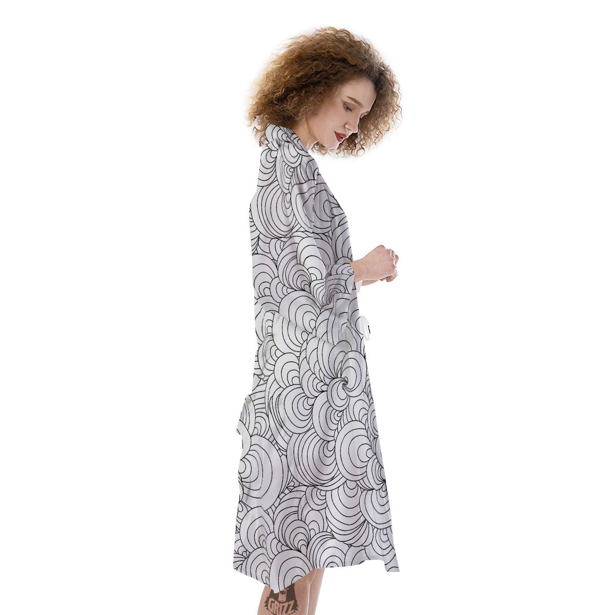 Zentangle White And Black Print Pattern Kimono-grizzshop