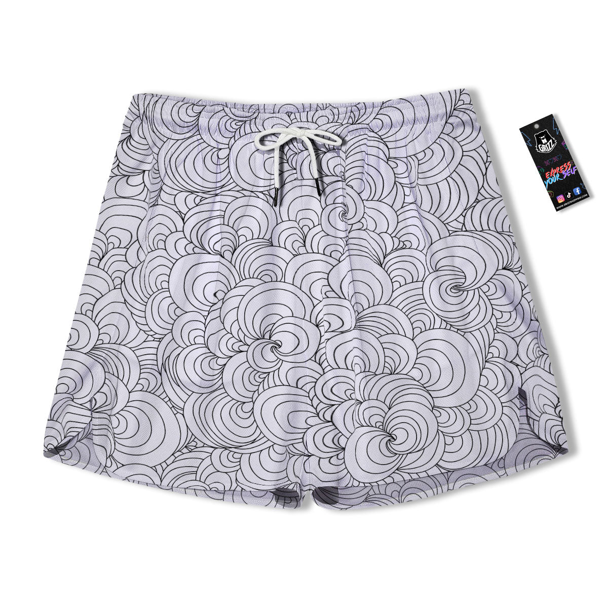 Zentangle White And Black Print Pattern Men's Running Shorts-grizzshop