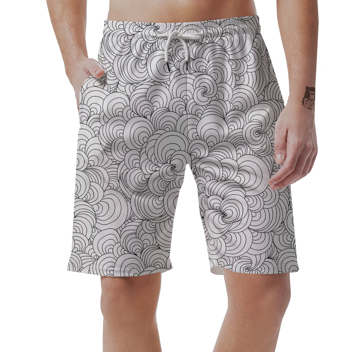 Zentangle White And Black Print Pattern Men's Shorts-grizzshop
