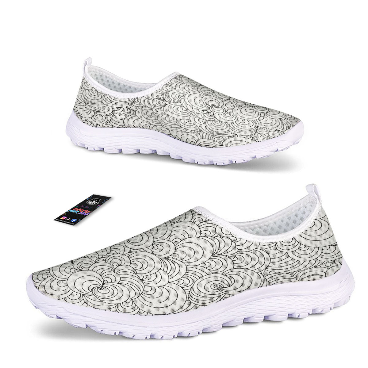 Zentangle White And Black Print Pattern Nurse Shoes-grizzshop