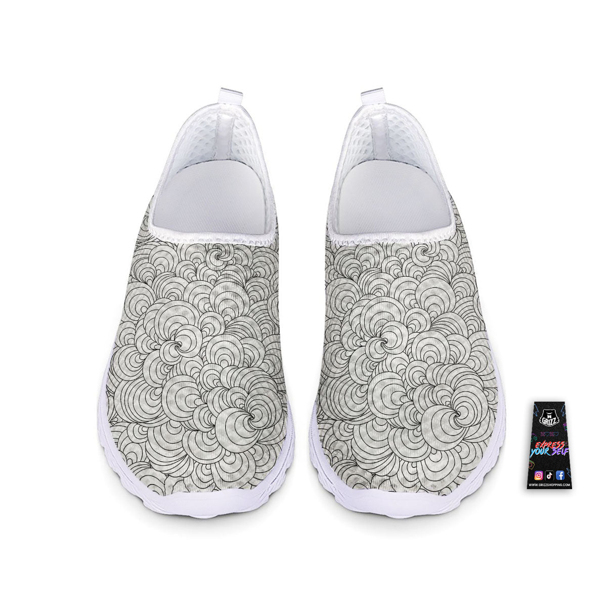 Zentangle White And Black Print Pattern Nurse Shoes-grizzshop