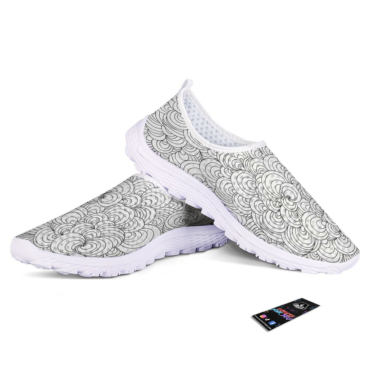 Zentangle White And Black Print Pattern Nurse Shoes-grizzshop