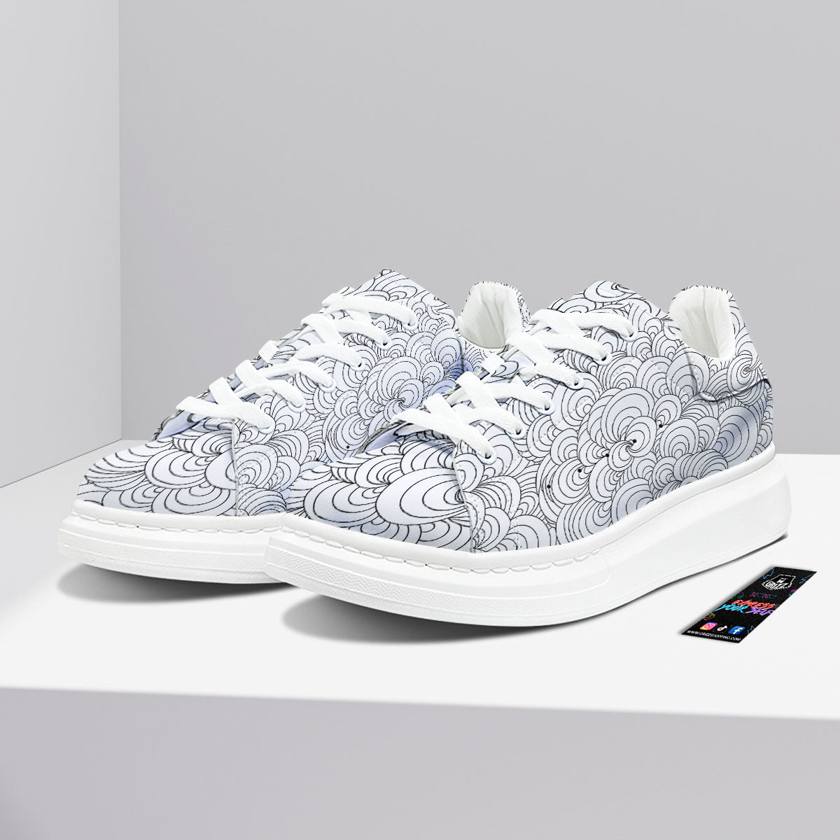 Zentangle White And Black Print Pattern Platform Shoes-grizzshop