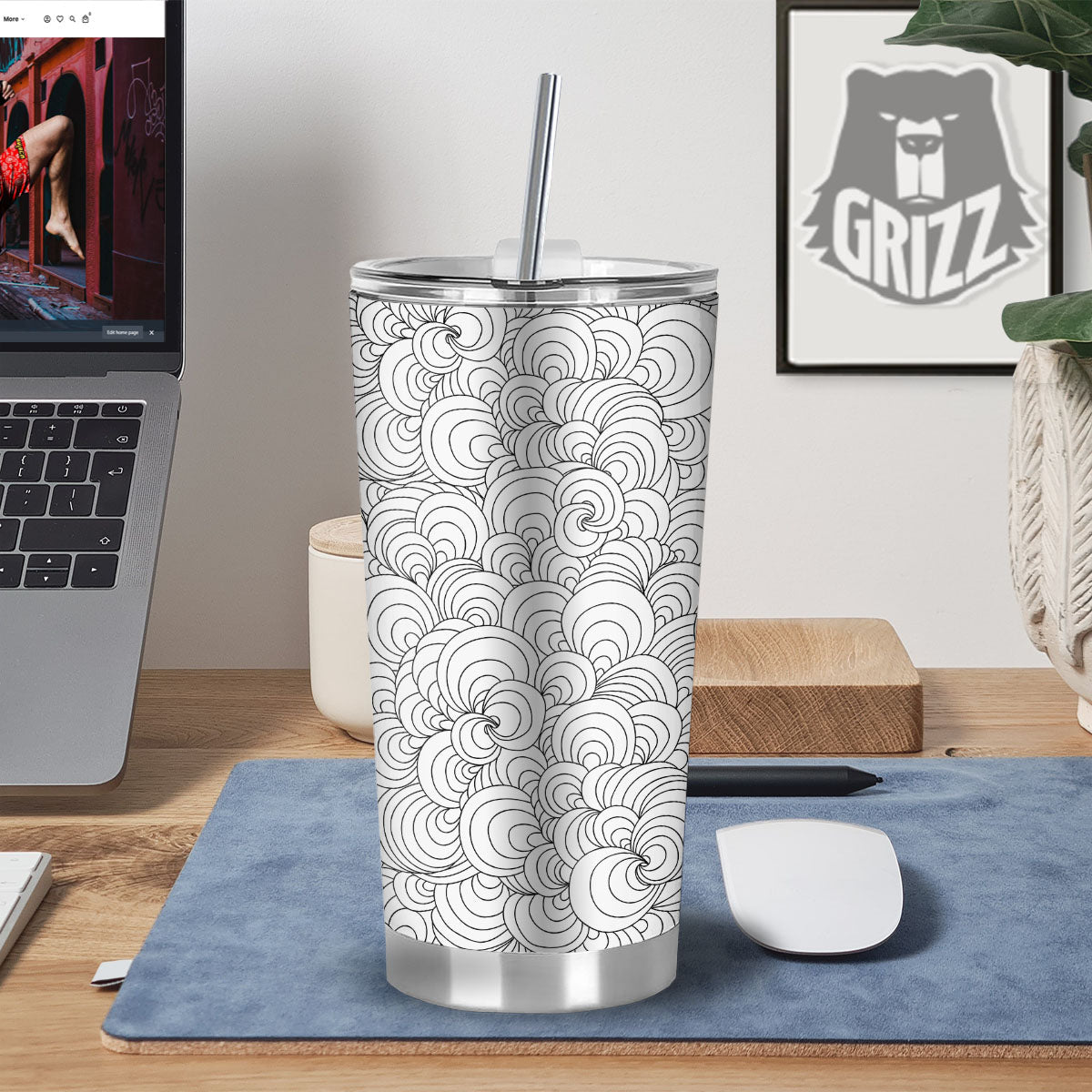 Zentangle White And Black Print Pattern Tumbler-grizzshop