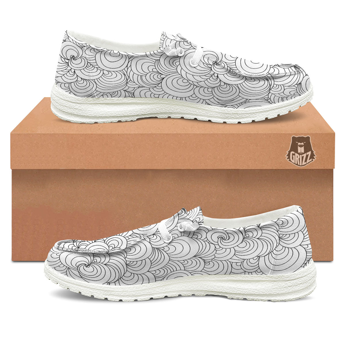 Zentangle White And Black Print Pattern White Loafers-grizzshop