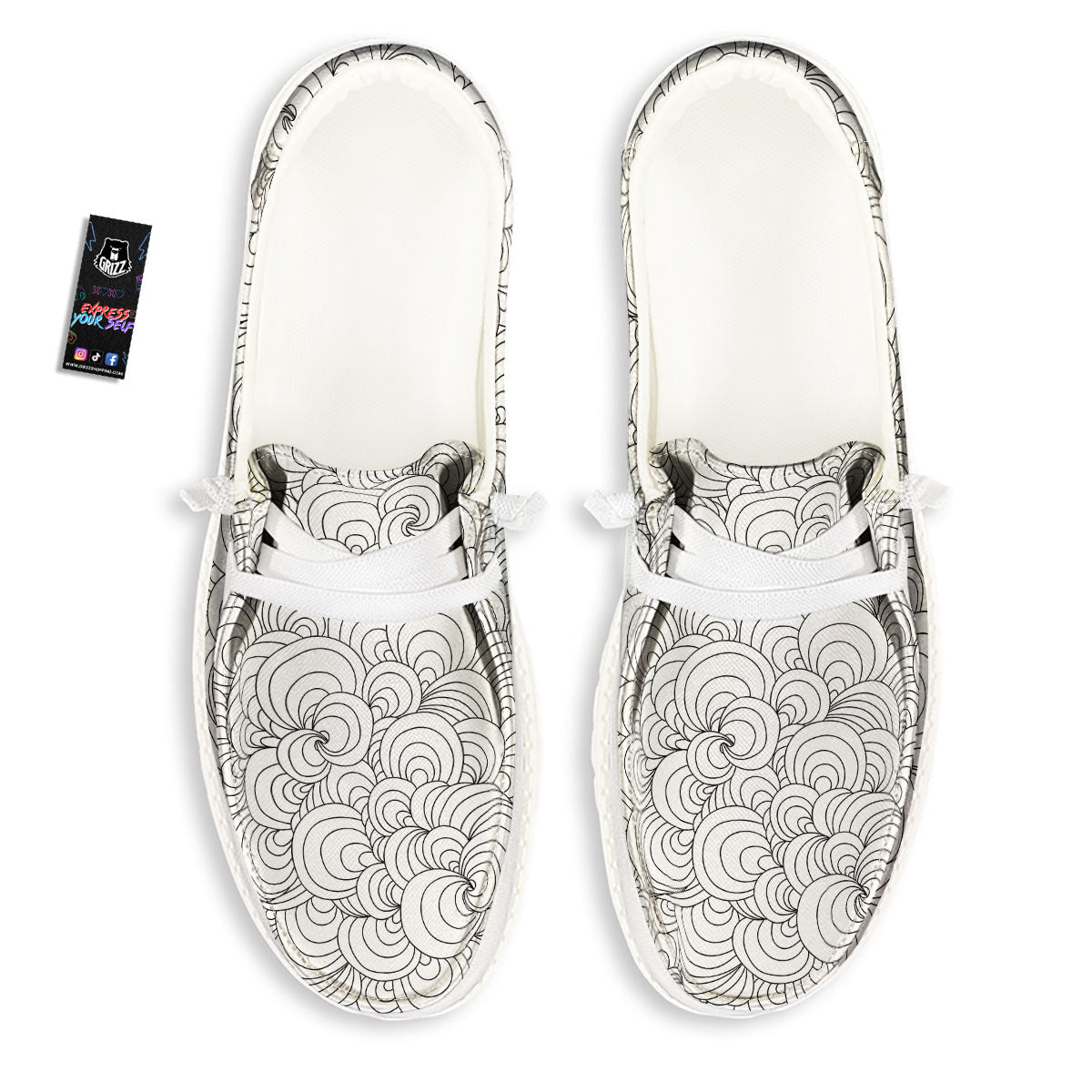 Zentangle White And Black Print Pattern White Loafers-grizzshop