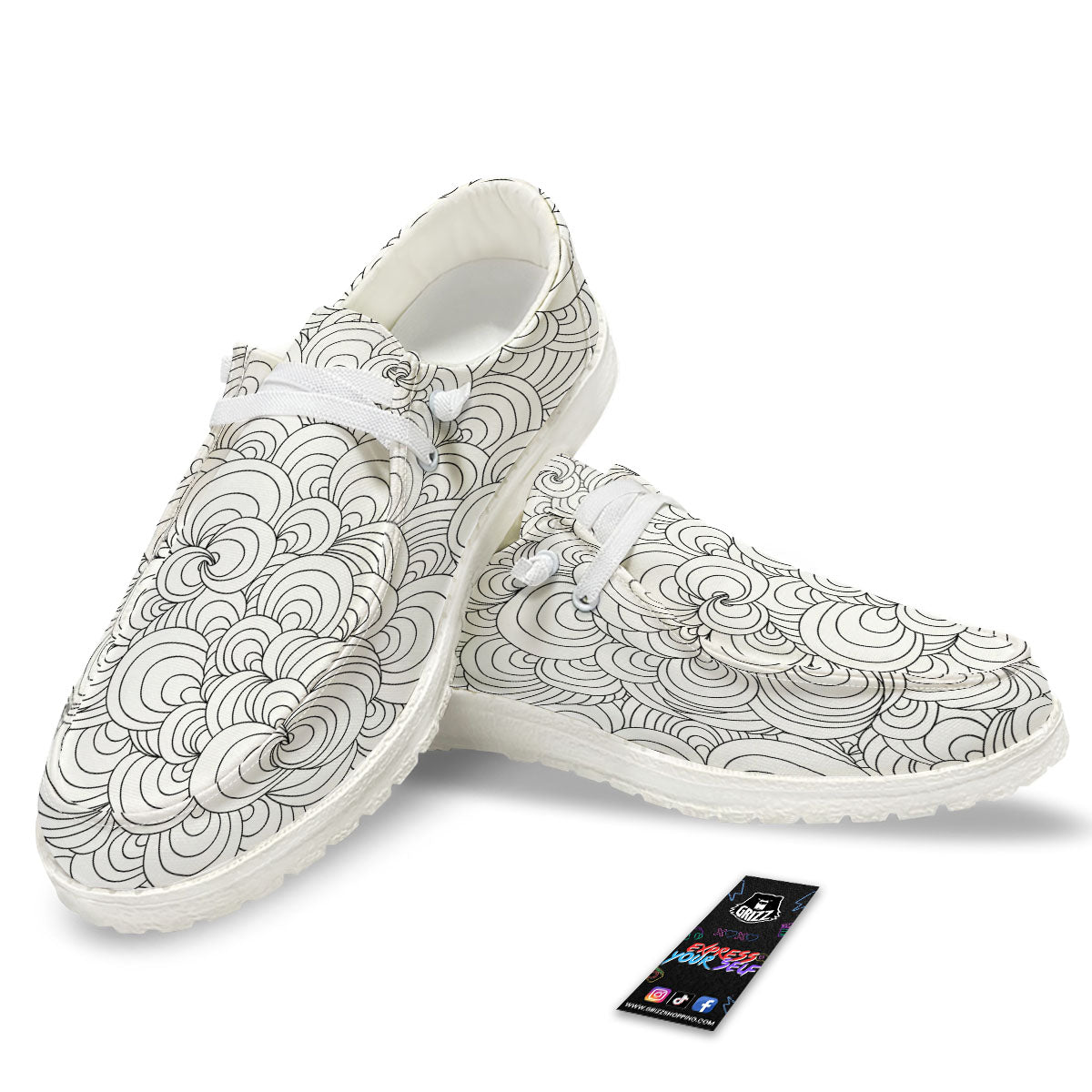 Zentangle White And Black Print Pattern White Loafers-grizzshop