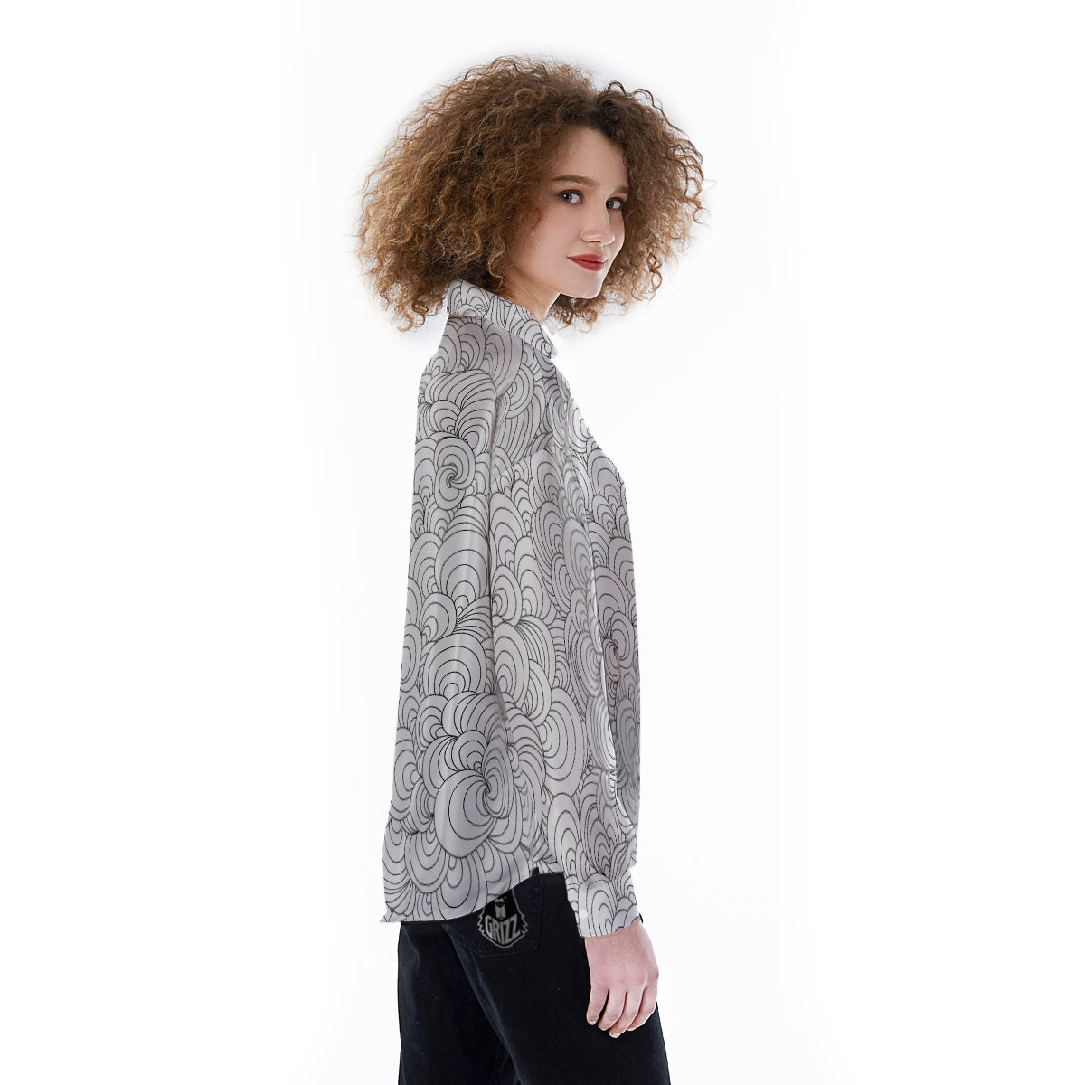 Zentangle White And Black Print Pattern Women's Long Sleeve Shirts-grizzshop