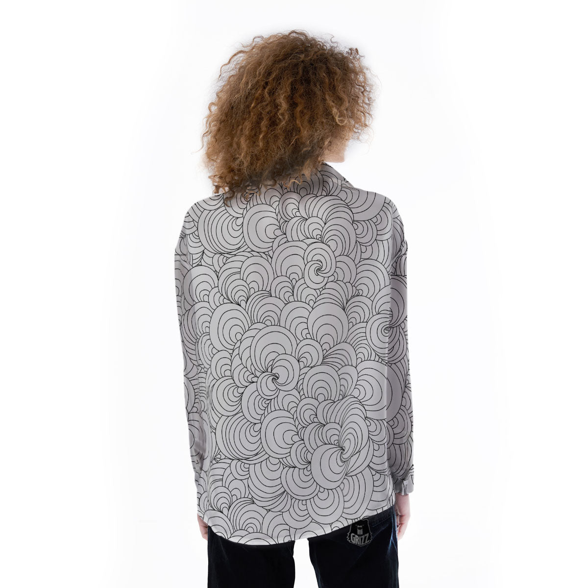 Zentangle White And Black Print Pattern Women's Long Sleeve Shirts-grizzshop
