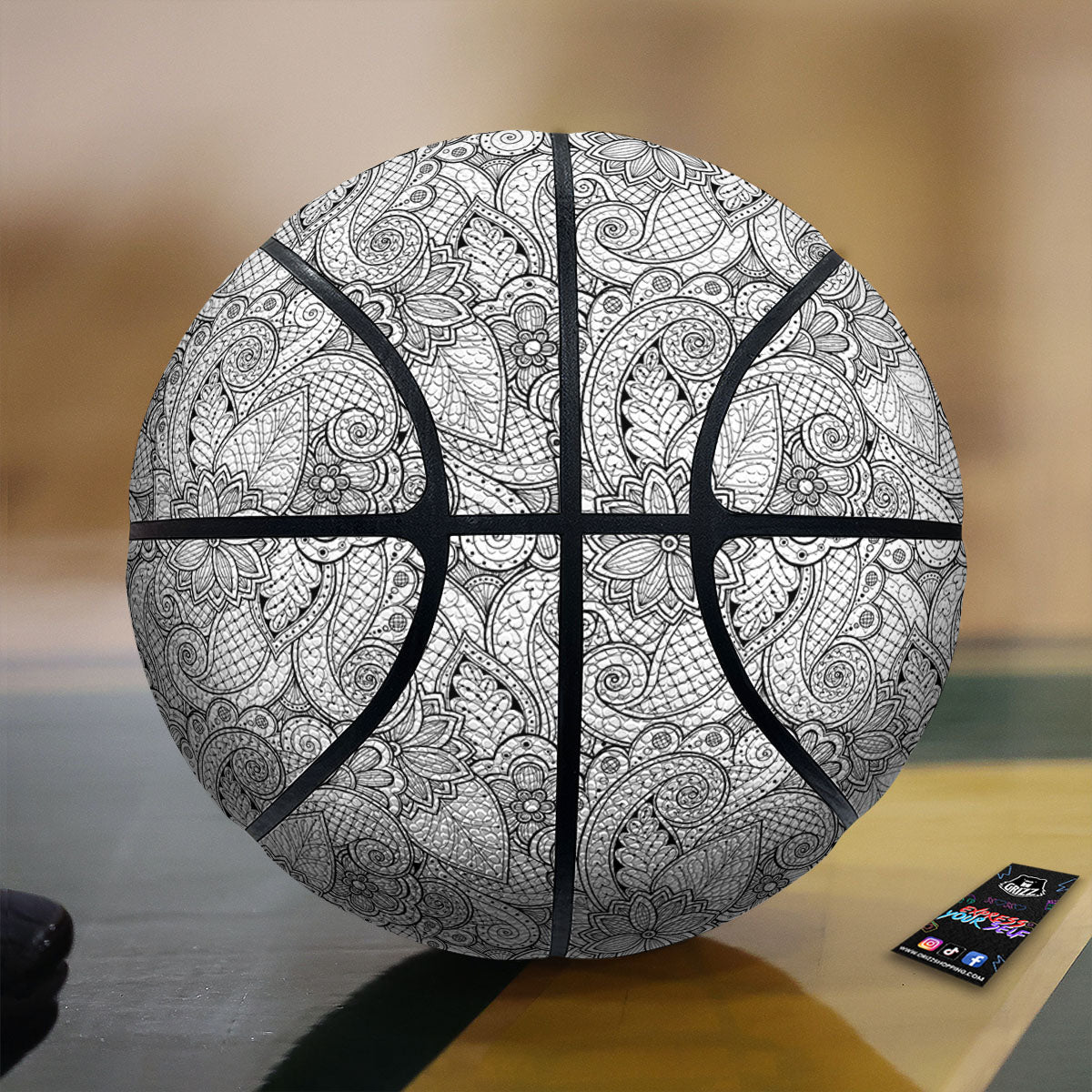 Zentangle Monochrome Print Pattern Basketball