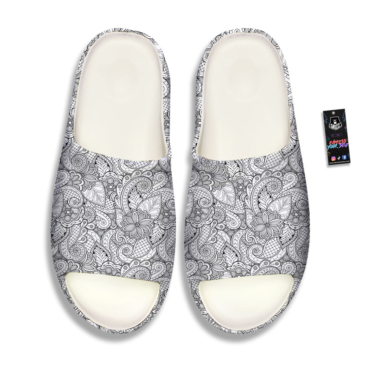 Zentangle Monochrome Print Pattern Sandals-grizzshop