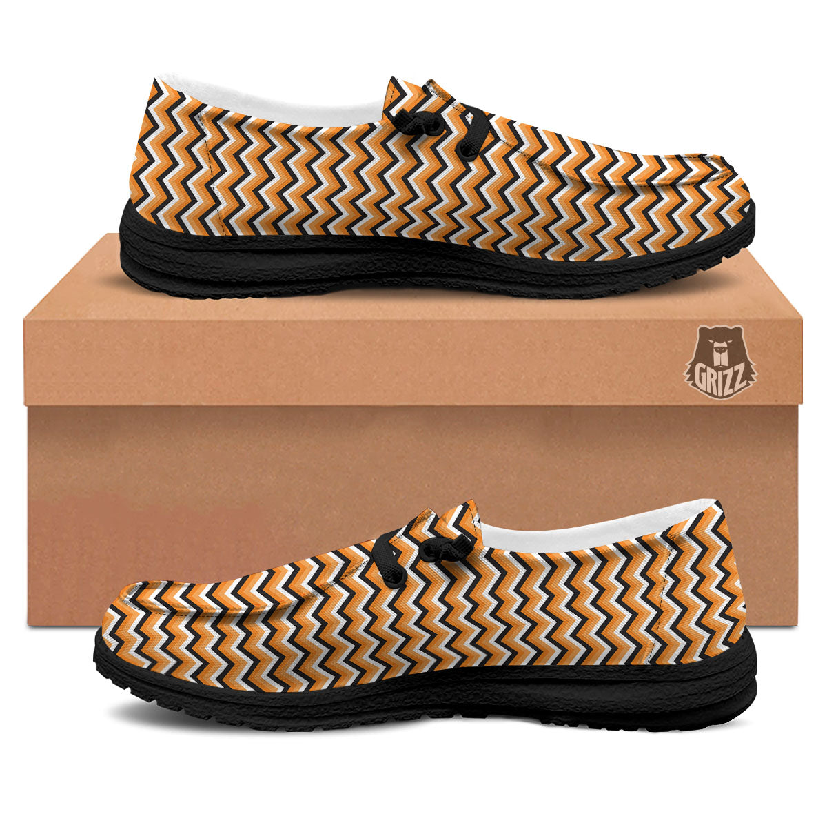 Zig Zag Halloween Print Pattern Black Loafers-grizzshop