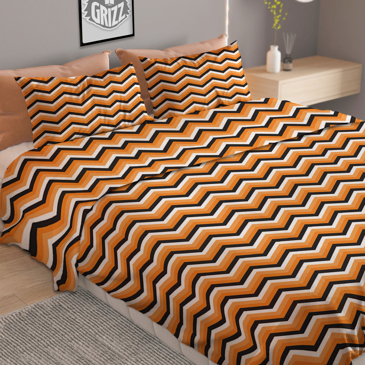 Zig Zag Halloween Print Pattern Duvet Cover Bedding Set