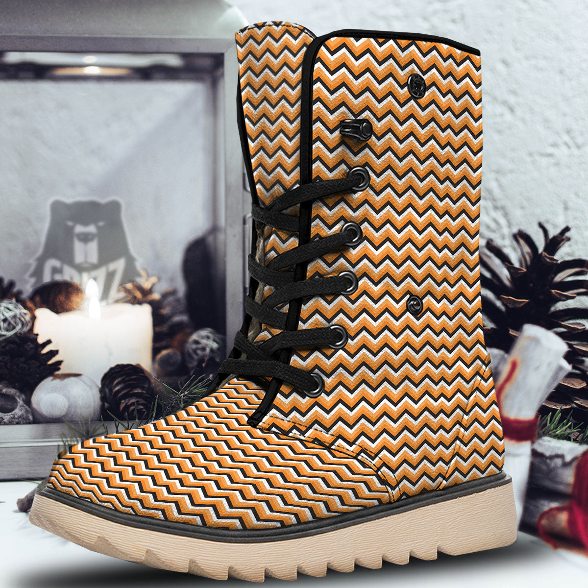 Zig Zag Halloween Print Pattern Snow Boots-grizzshop