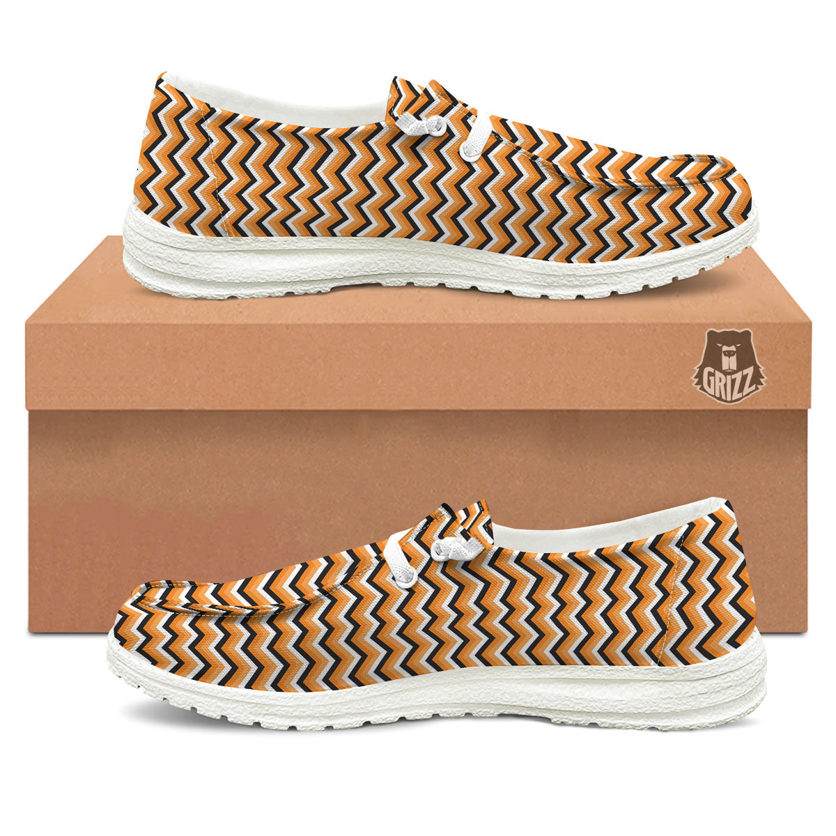 Zig Zag Halloween Print Pattern White Loafers-grizzshop