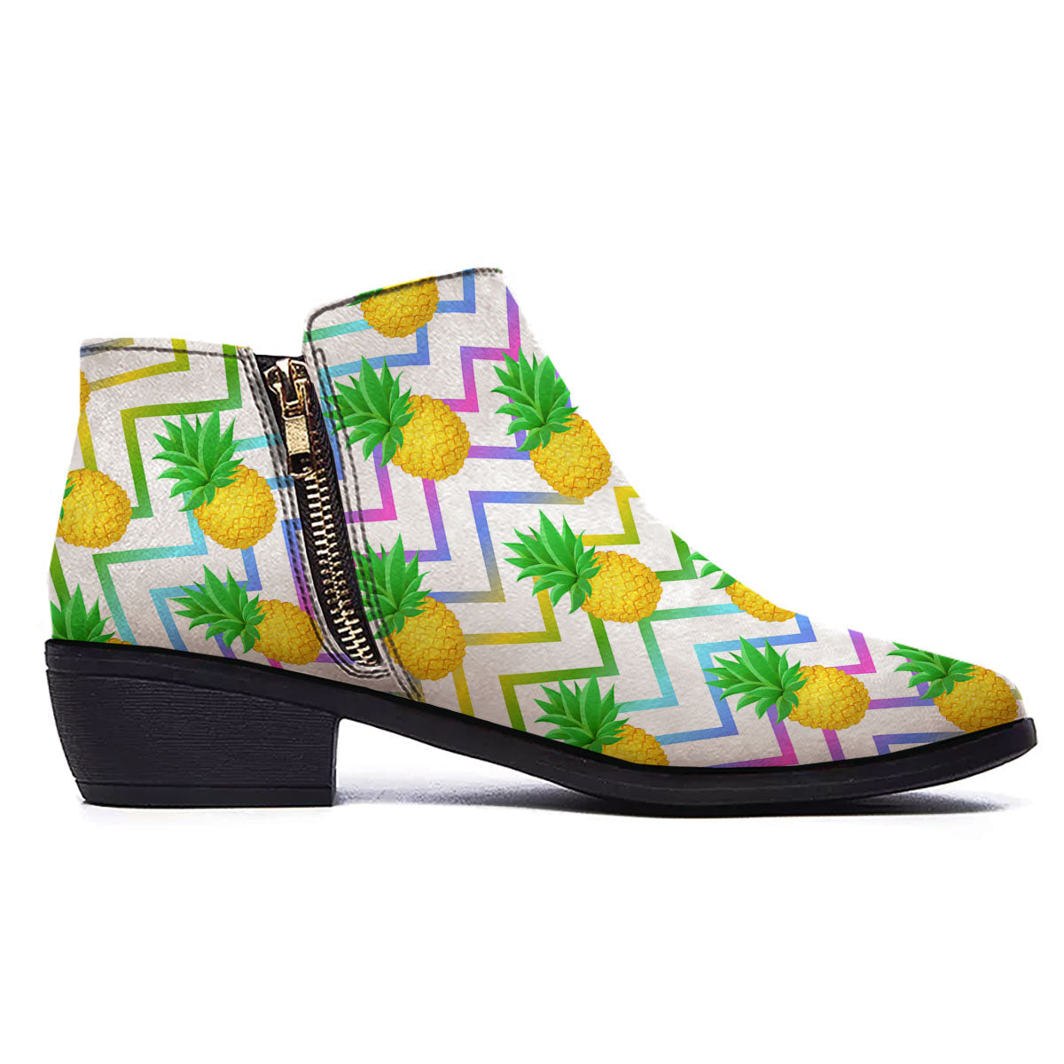 Zig Zag Neon Pineapple Print Pattern Ankle Boots-grizzshop