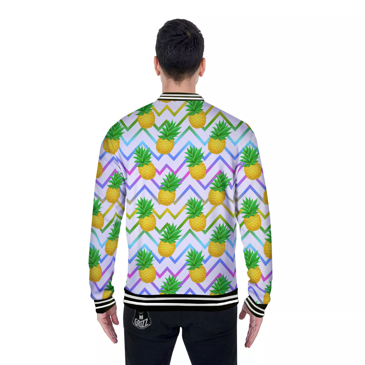 Zig Zag Neon Pineapple Print Pattern Baseball Jacket-grizzshop