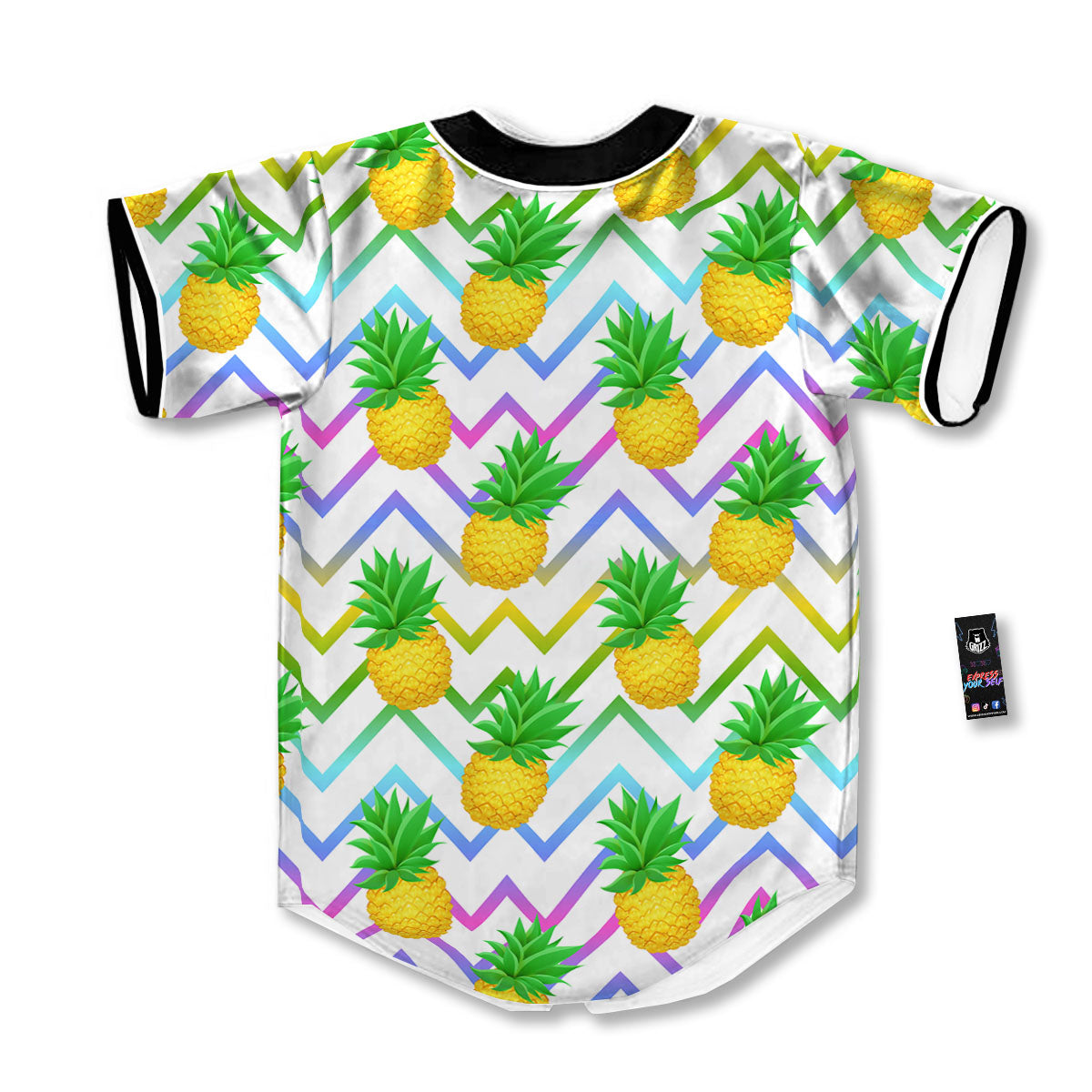 Zig Zag Neon Pineapple Print Pattern Baseball Jersey-grizzshop