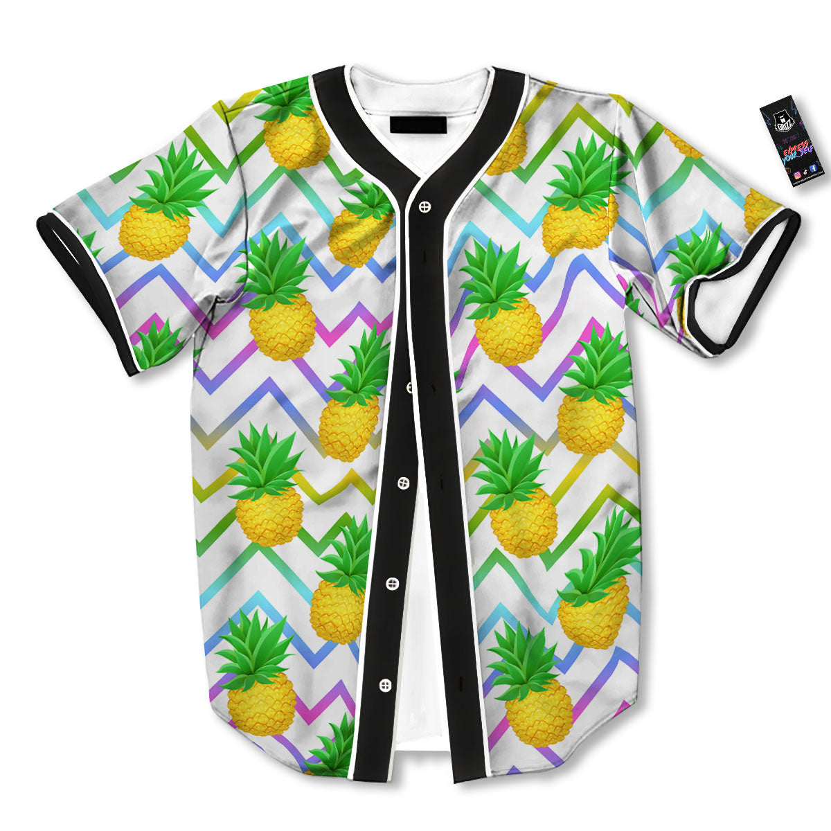 Zig Zag Neon Pineapple Print Pattern Baseball Jersey-grizzshop