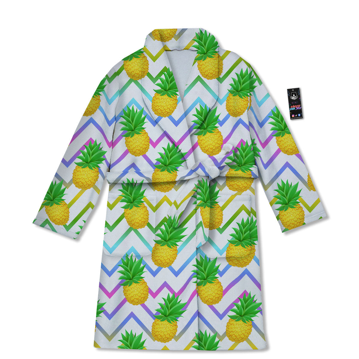 Zig Zag Neon Pineapple Print Pattern Bathrobe-grizzshop