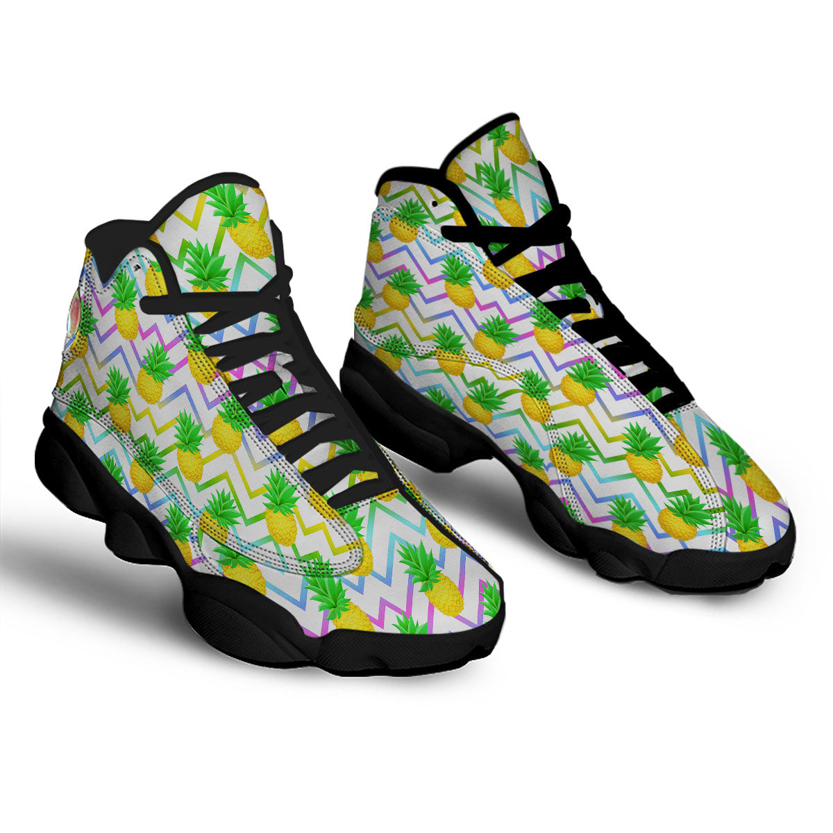 Zig Zag Neon Pineapple Print Pattern Black Basketball Shoes-grizzshop