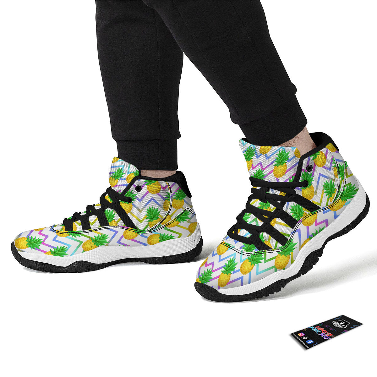 Zig Zag Neon Pineapple Print Pattern Black Bball Shoes-grizzshop