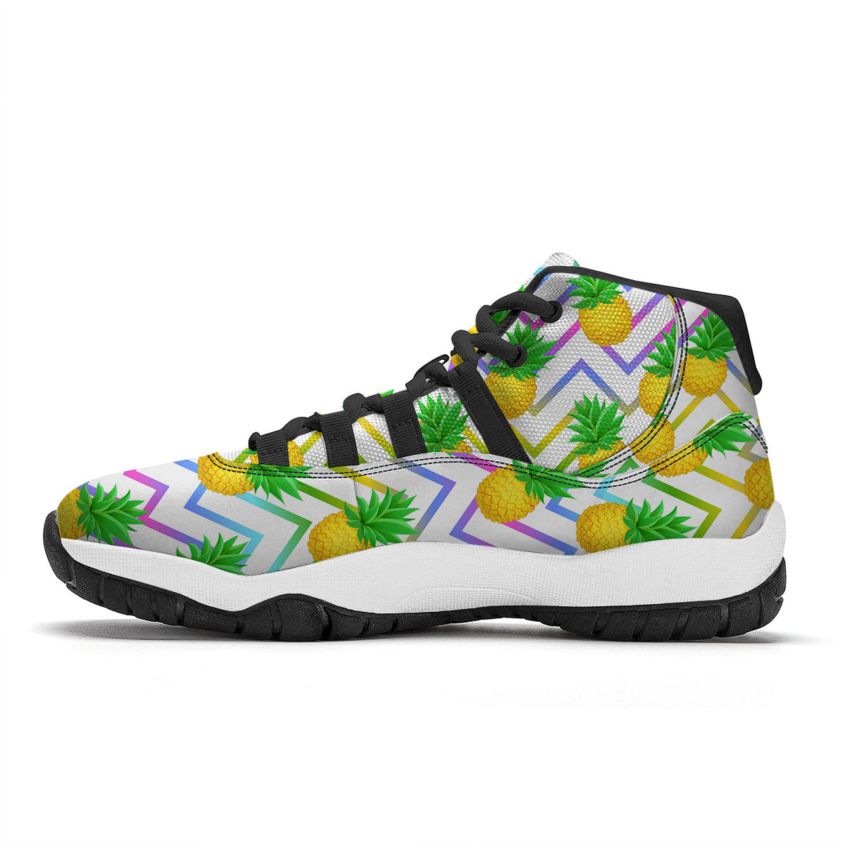 Zig Zag Neon Pineapple Print Pattern Black Bball Shoes-grizzshop