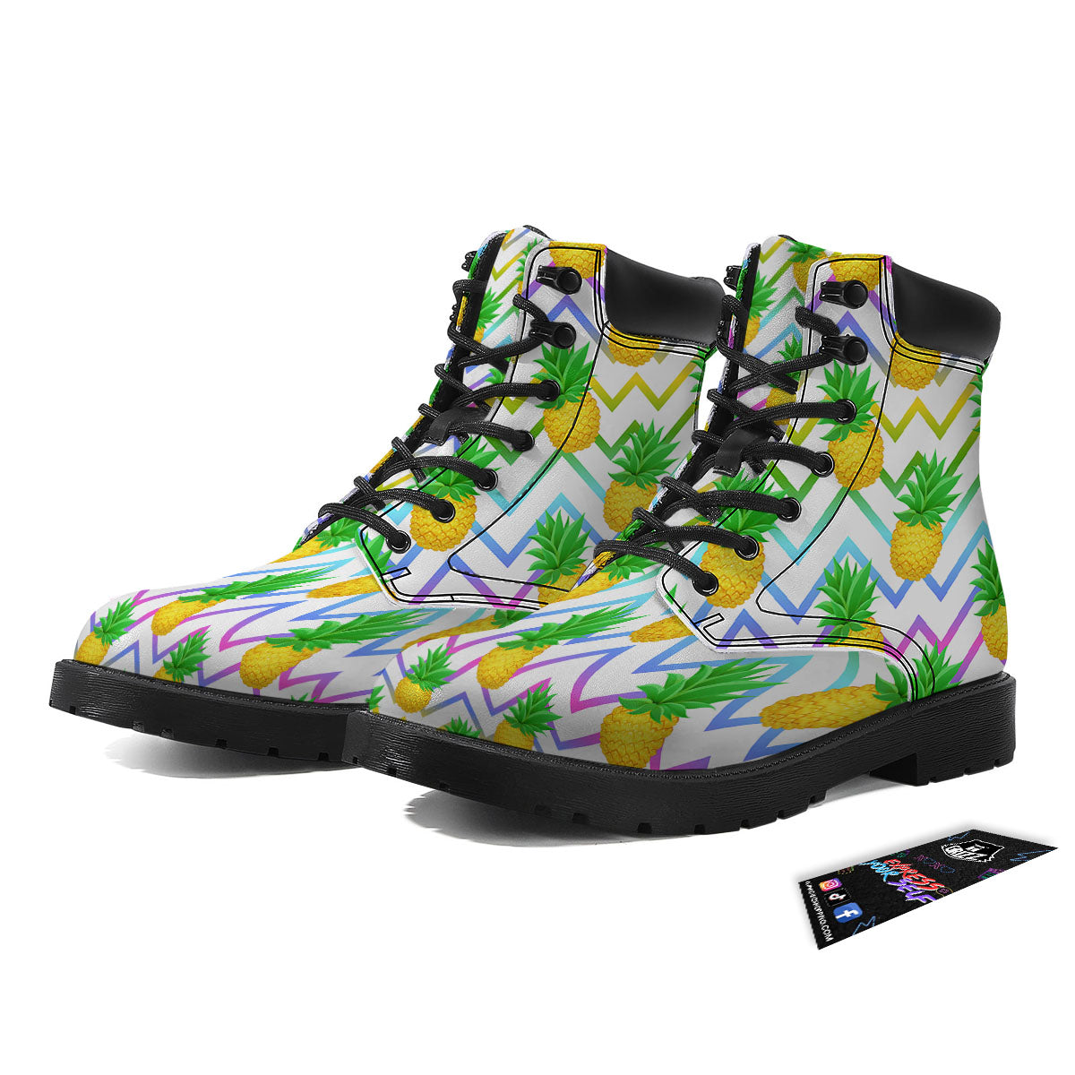 Zig Zag Neon Pineapple Print Pattern Boots-grizzshop