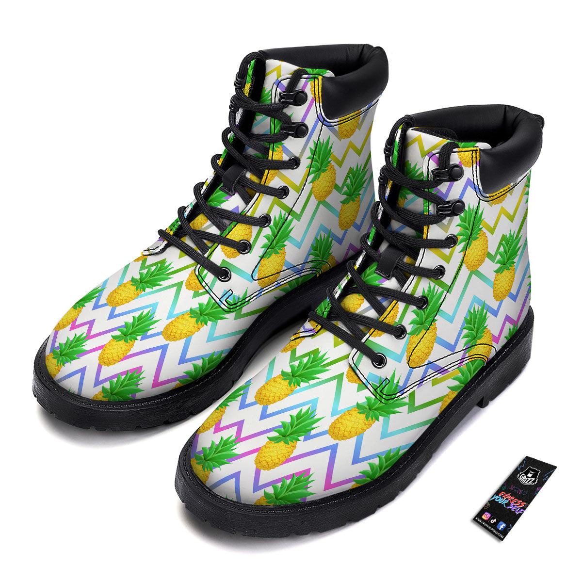 Zig Zag Neon Pineapple Print Pattern Boots-grizzshop