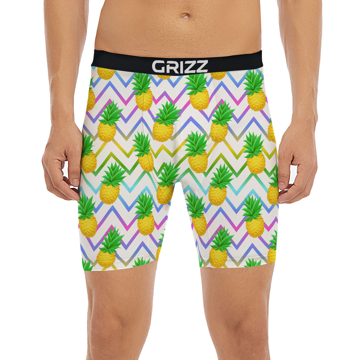 Zig Zag Neon Pineapple Print Pattern Boxer Briefs-grizzshop